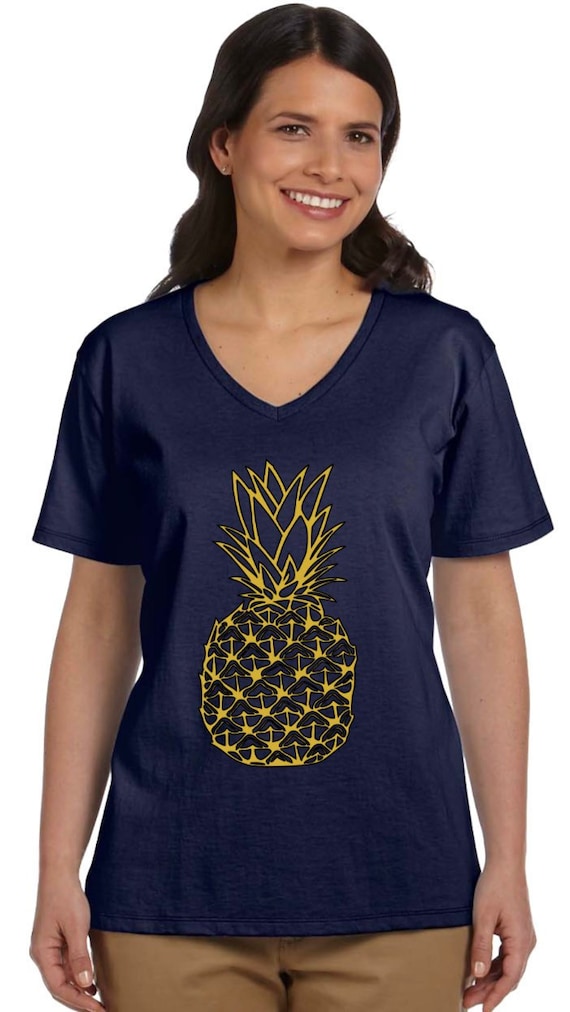Women's Navy Shirt With Gold Pineapple 