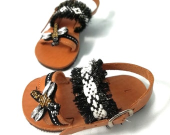Shower baby sandals for hipster girls ~ leather handmade Greek sandals.