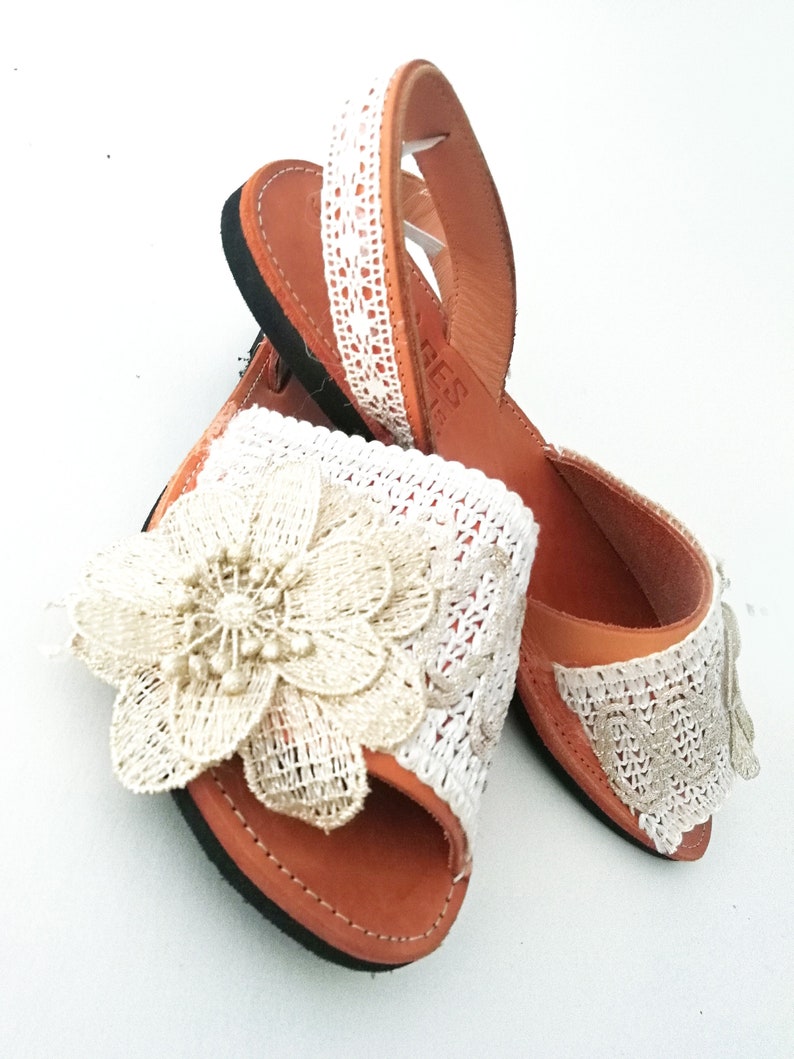 Leather Low Heel Espadrilles ~Flower sandals bride.