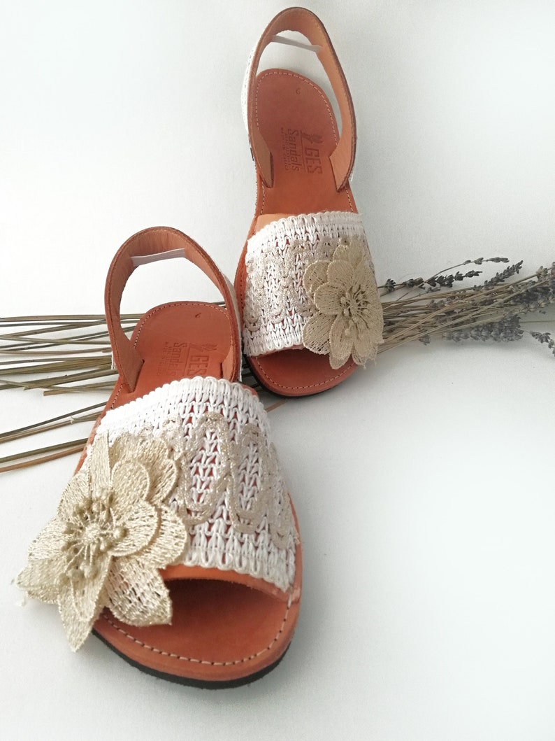 Leather Low Heel Espadrilles ~Flower sandals bride.