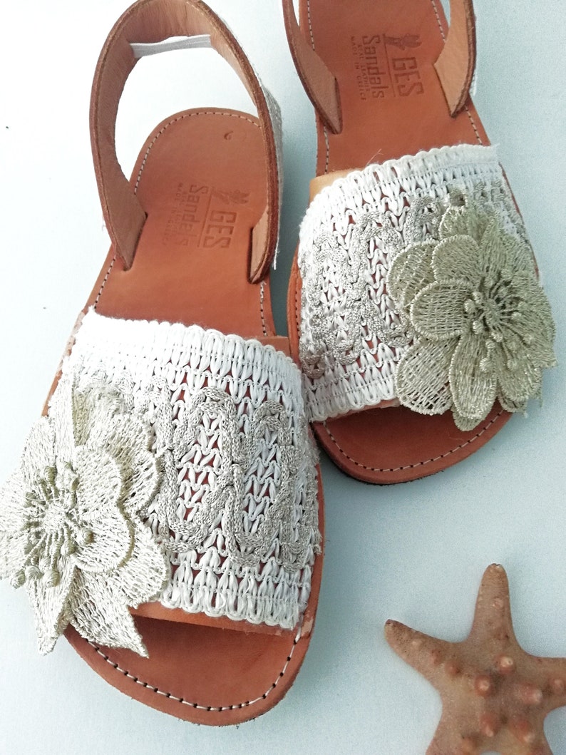 Leather Low Heel Espadrilles ~Flower sandals bride.