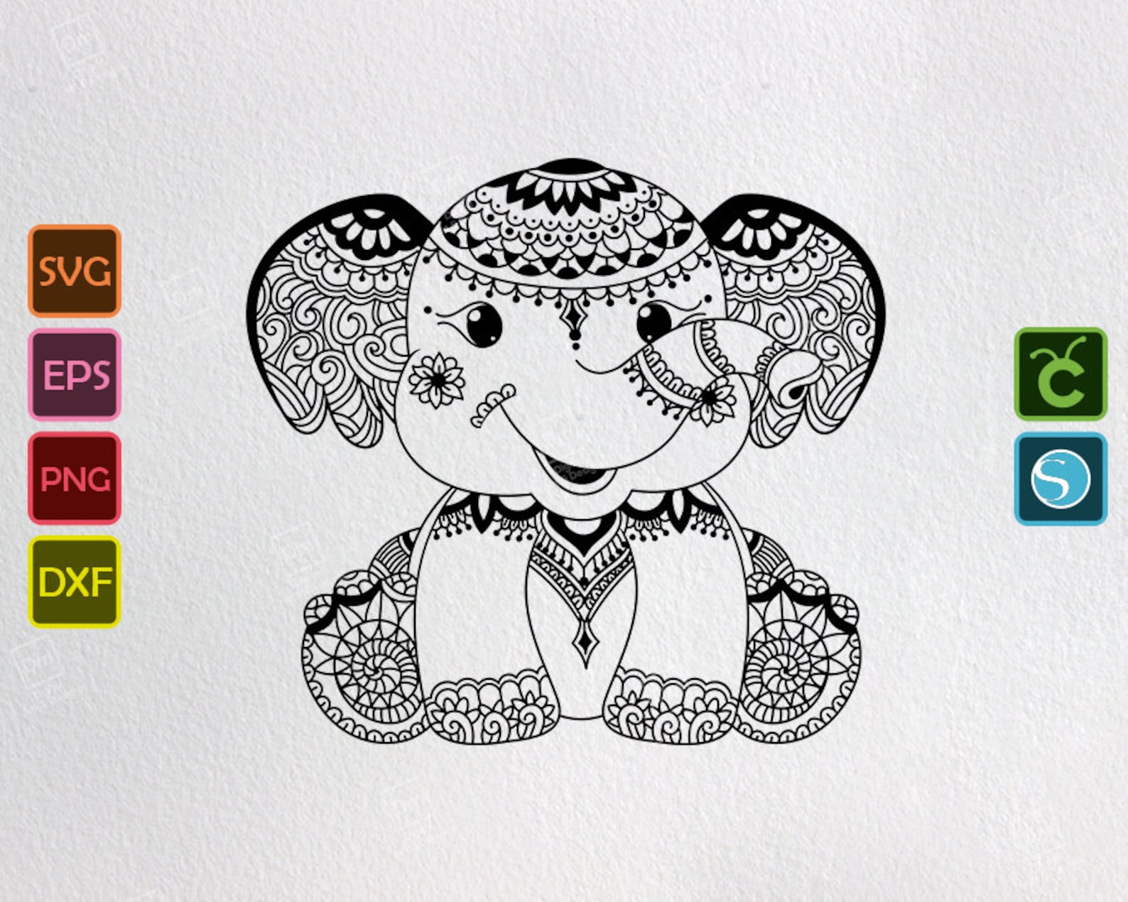 Download Cute baby Elephant Mandala svg design zentangle animal png | Etsy