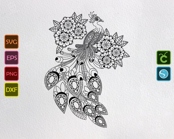 Download Peacock Zentangle Mandala SVG Boho PNG Cricut Silhouette ...