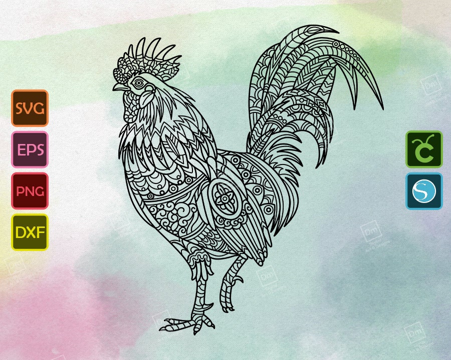 Download Rooster Mandala Svg Zentangle Animals Png Chicken Hen Cock | Etsy