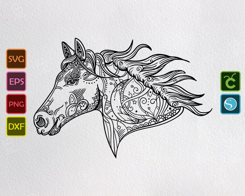 Download Horse Head Zentangle Mandala Boho Svg Png Mustang zen ...