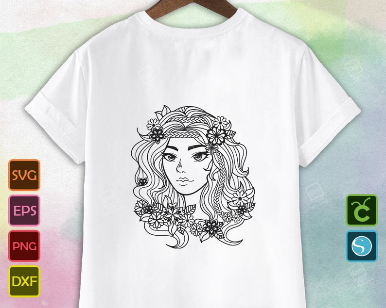 Download Dxf Flower Girl Fairy Zentangle Svg Cut File For Cricut Silhouette Iron On Birthday Party Girls Sublimate Floral Boho Mandala Design Png Clip Art Art Collectibles