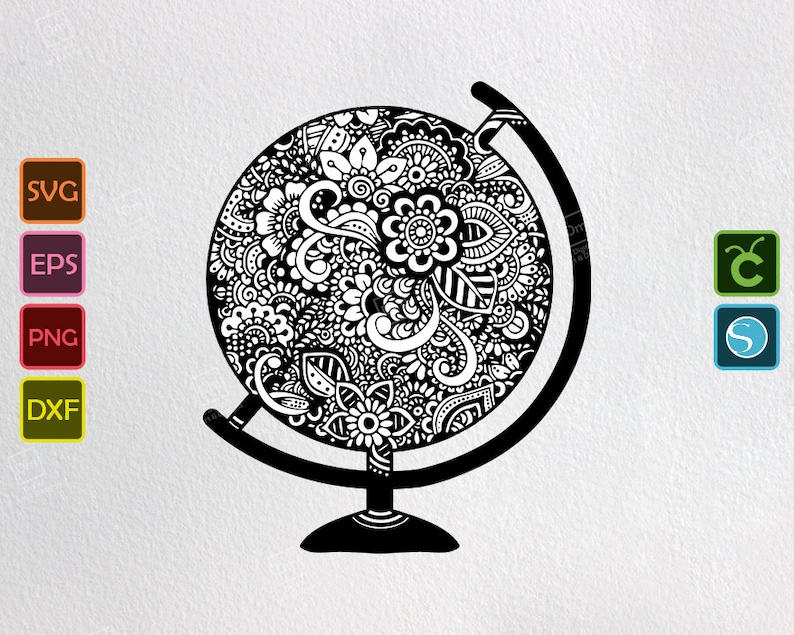 globe vector svg mandala design png boho earth planet etsy