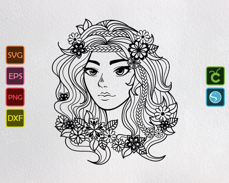 Download Flower Girl Fairy Zentangle Svg Floral Boho Mandala Design ...