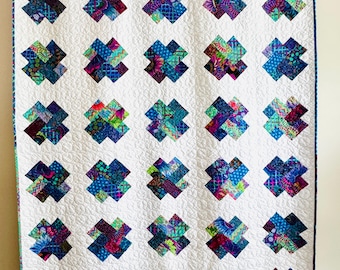 Modern Throw Quilt  / Kaffe Fassett fabric / Minky / Handmade Patchwork Quilt