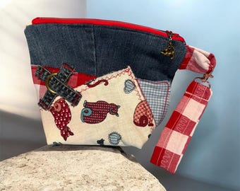 New**Country Cat Jean Clutch/Cosmetic Bag