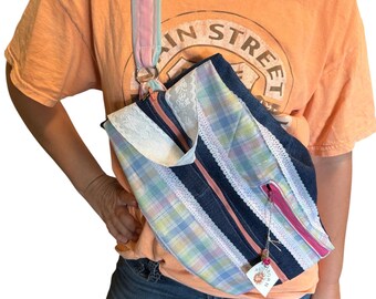 New**Pastel Plaid Jean Sling