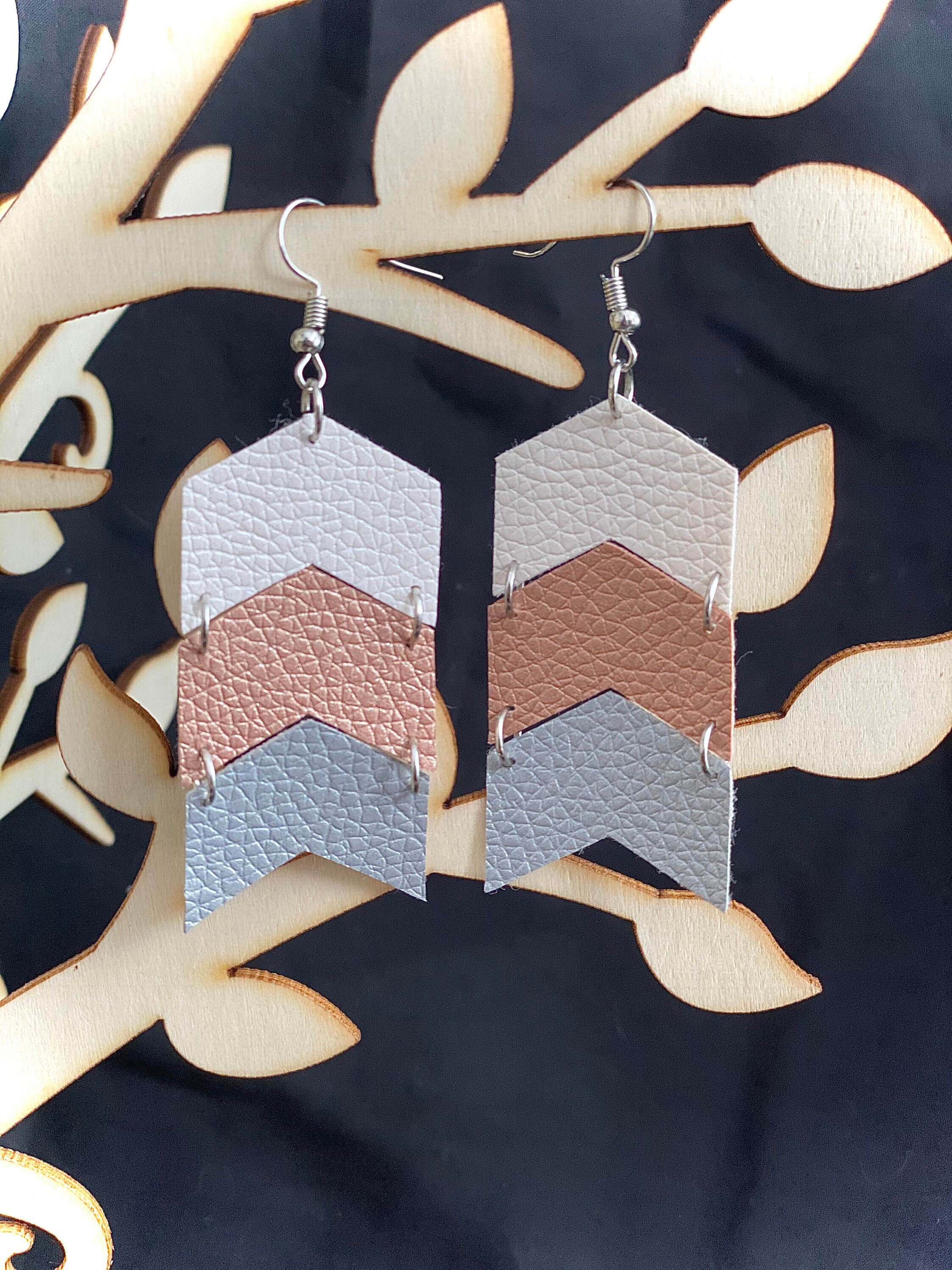 Metallic Faux Leather Chevron Earrings Etsy