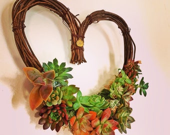 Succulent heart wreath, Valentine’s Day, housewarming gift, wedding decor