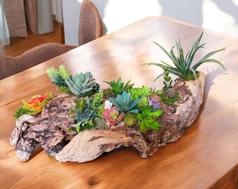 Driftwood Centerpiece With Faux Succulents| Handmade Natural Decor for Home, Office, or Events | Custom Design