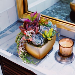 Heart of Gold Succulent Arrangement | Valentine’s Day Gift | Handcrafted Succulent Planter | Unique Plant Gift