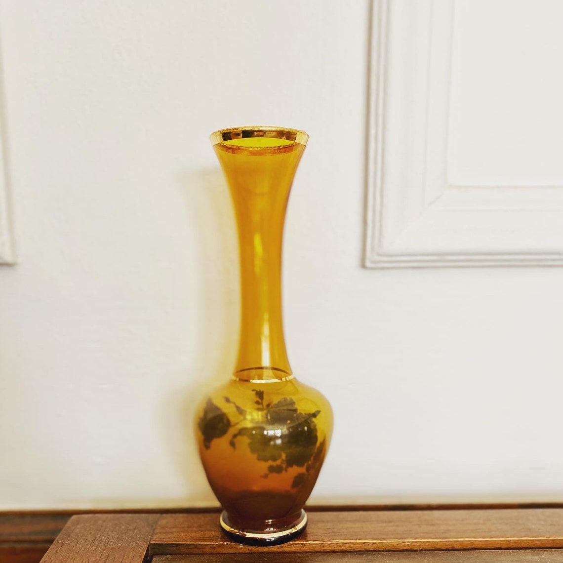 Vintage Amber Glass Bud Vase Etsy