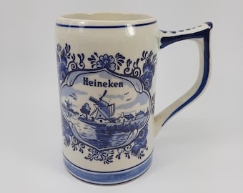 Vintage Delfts blauwe bierpul Heineken handgeschilderd