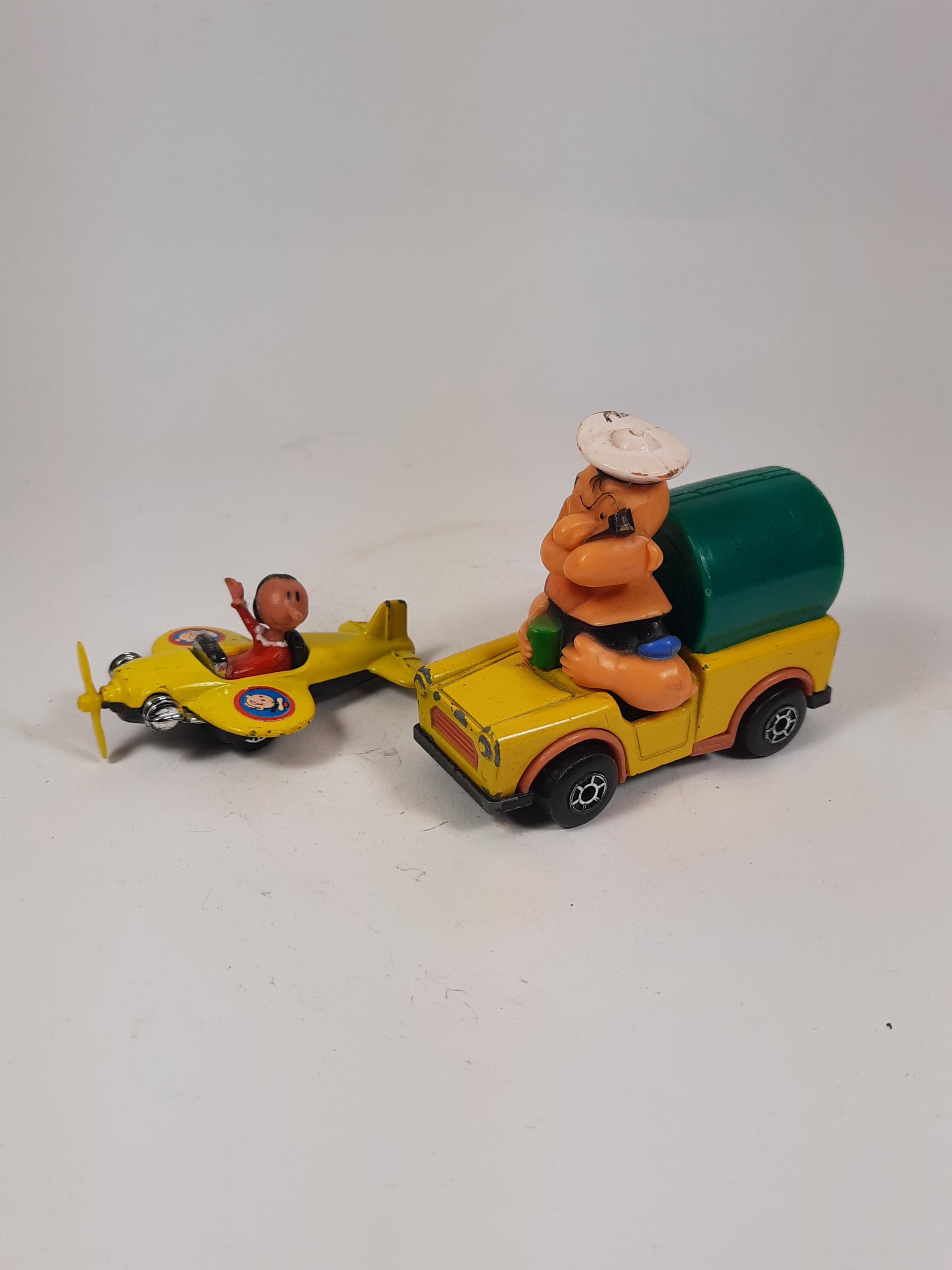 Vintage Popeye & Olive Oyl Car and Airplane Set: Matchbox, Corgi