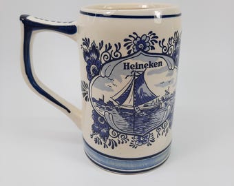 Vintage Delfts blauwe bierpul Heineken handgeschilderd