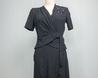 40's Wounded Wrap Dress with Rose Sequin