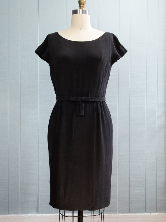 50's 60's Black Silky Wiggle Dress | S - image 3