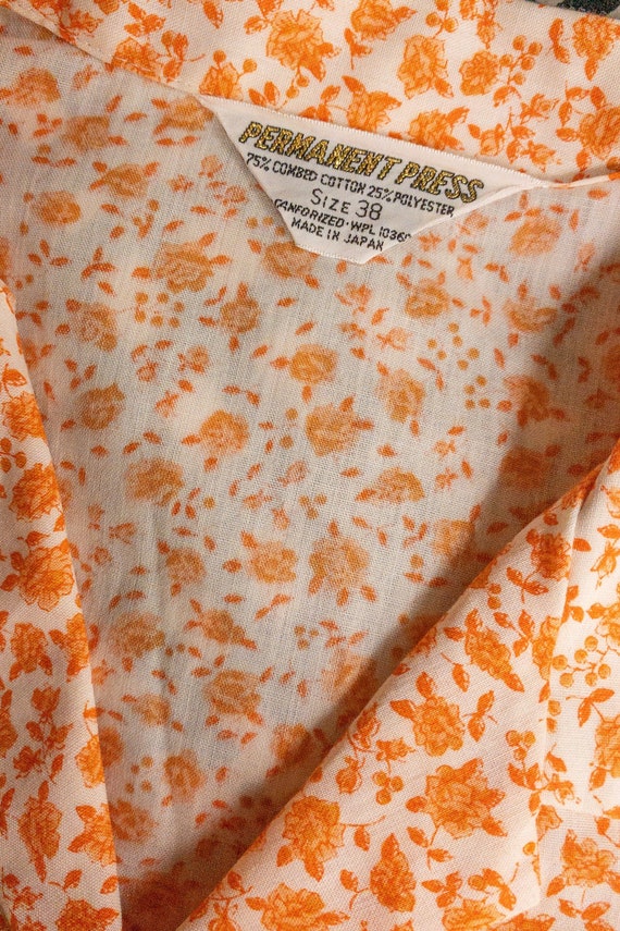 60's Orange Ditsy Floral Loop Collar Button Up Sh… - image 6