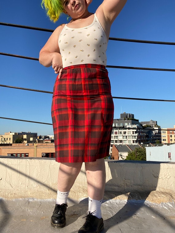 50s/60s Red Tartan Skirt | L