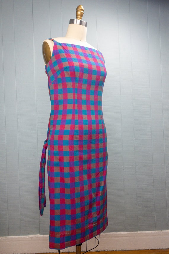 60's Plaid Purple Pink Blue Dress | XXS/XS | Drop… - image 3