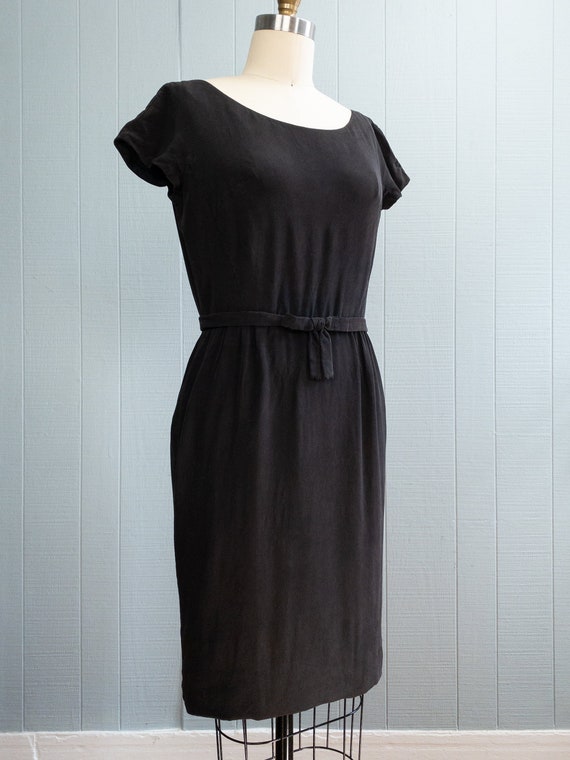 50's 60's Black Silky Wiggle Dress | S - image 5