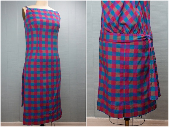 60's Plaid Purple Pink Blue Dress | XXS/XS | Drop… - image 1