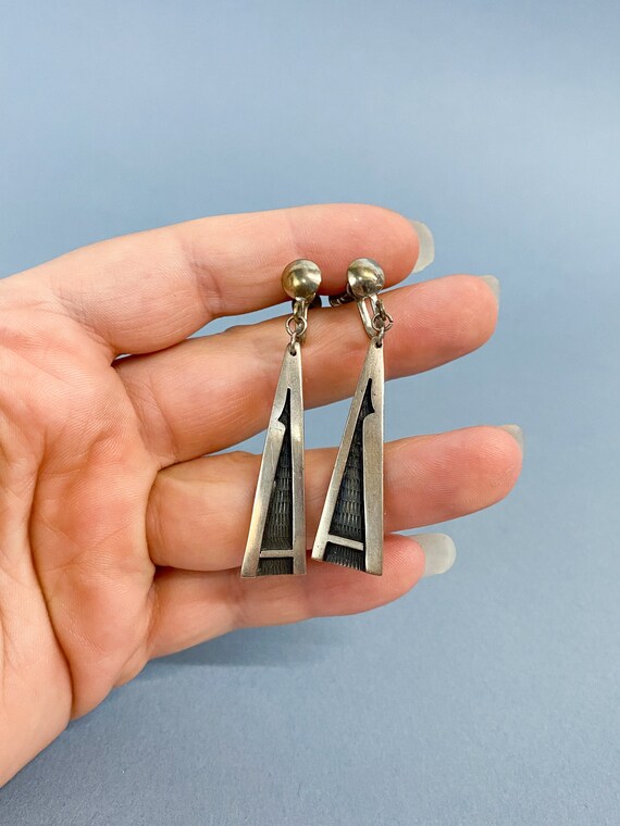 Sterling Silver Dramatic "A" Screw Back Earrings - image 2