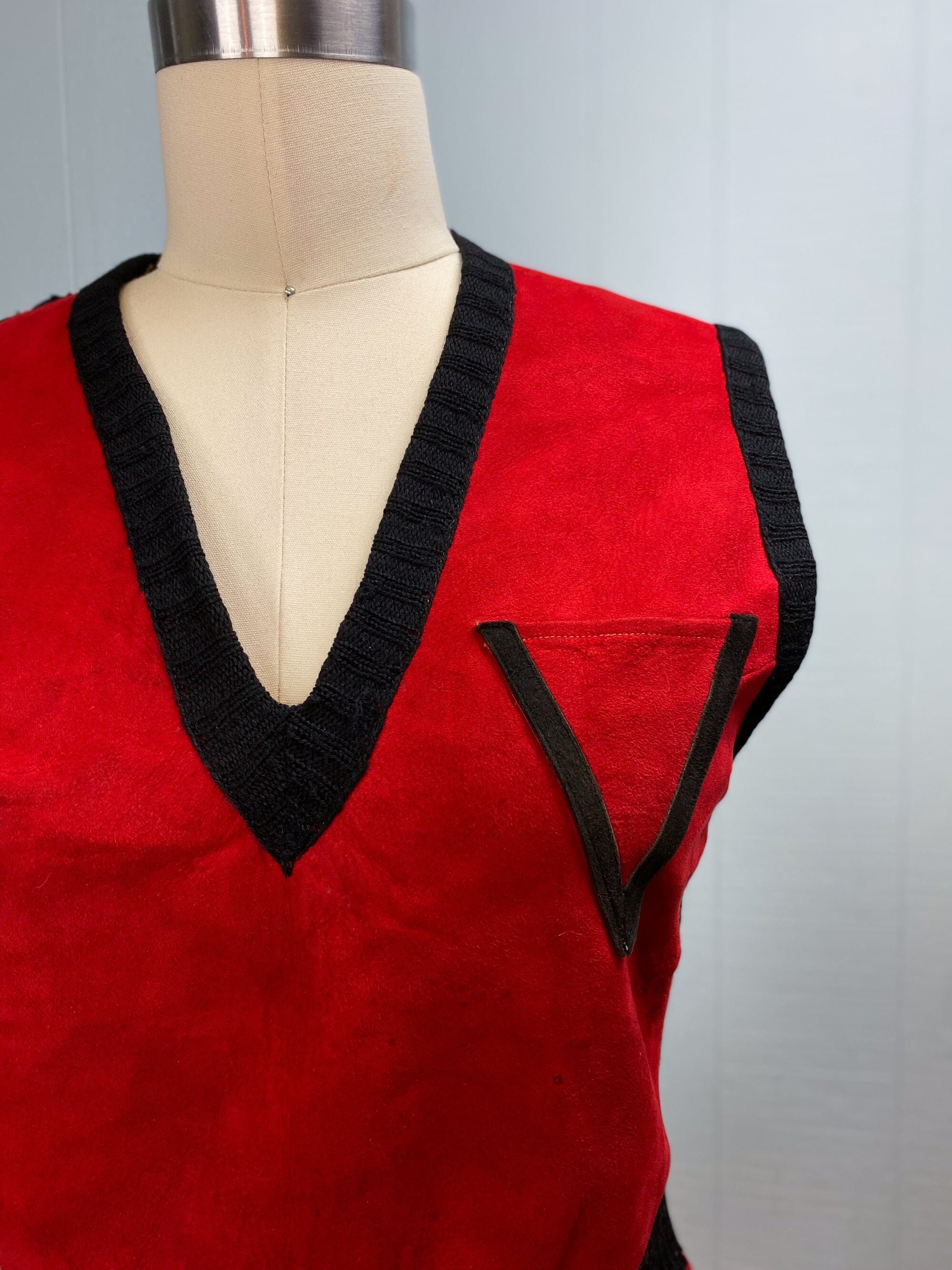Western Retro V Neck Zipper Red Faux Suede Wide Leg Tassel Overalls main image 1