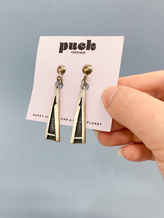 Sterling Silver Dramatic "A" Screw Back Earrings - image 1