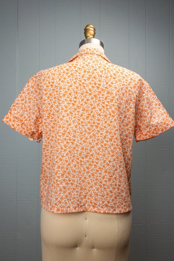 60's Orange Ditsy Floral Loop Collar Button Up Sh… - image 7