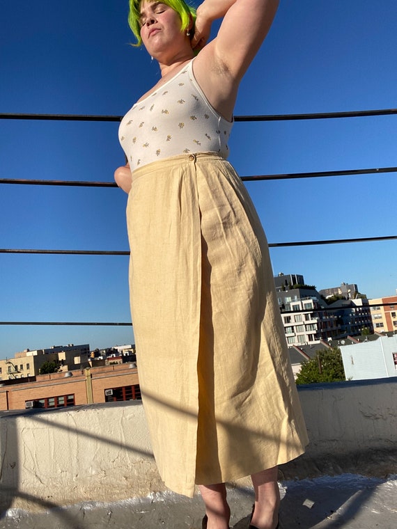 90's Butter Yellow Linen Maxi Skirt | L/XL - image 2