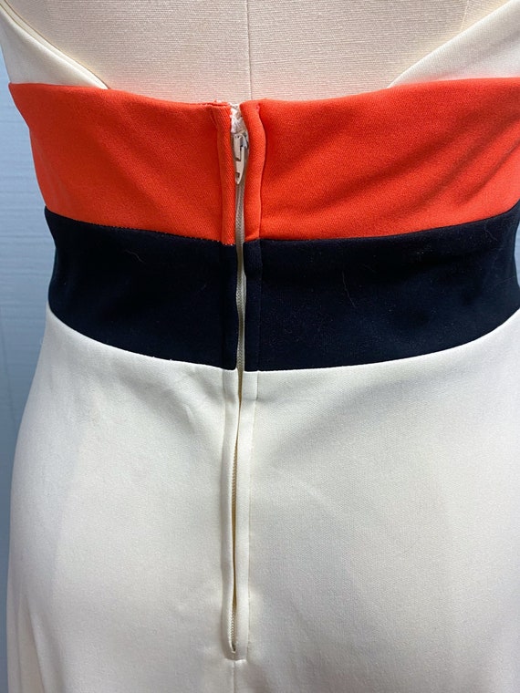 70s Cream Maxi Halter Dress | M | Colorblock Plun… - image 10