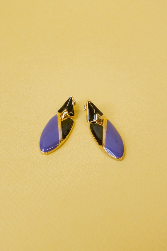 Vintage Black Purple Colorblock Earrings | Enamel 