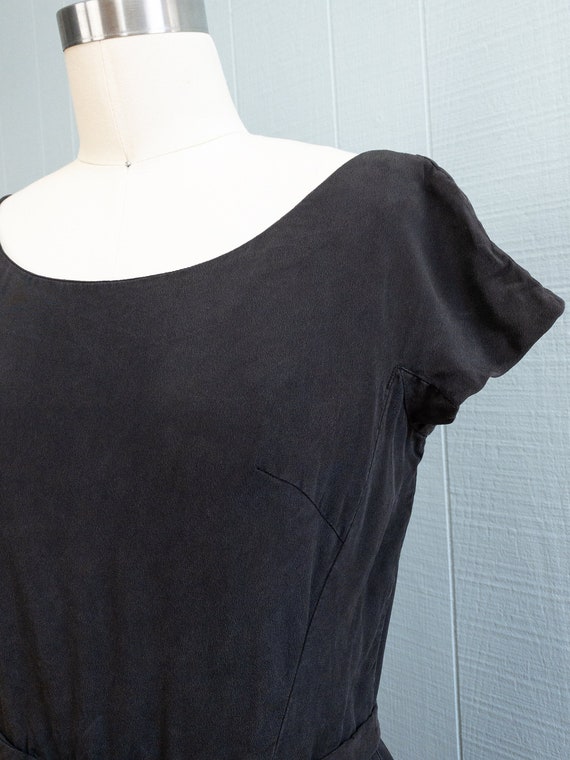 50's 60's Black Silky Wiggle Dress | S - image 7
