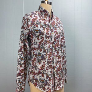 50s Pale Blue & Red Paisley Cotton Button Shirt | M/L