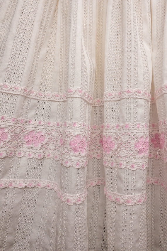 50s 60s White & Pink Eyelet Skirt | 23" - image 6