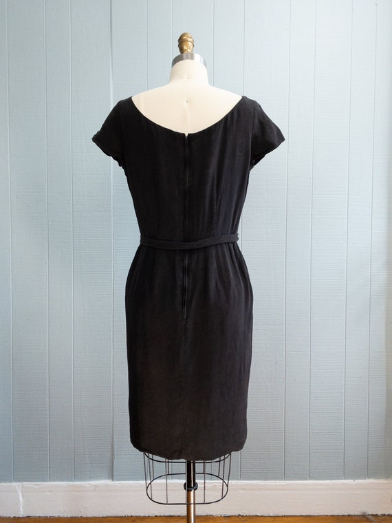 50's 60's Black Silky Wiggle Dress | S - image 10