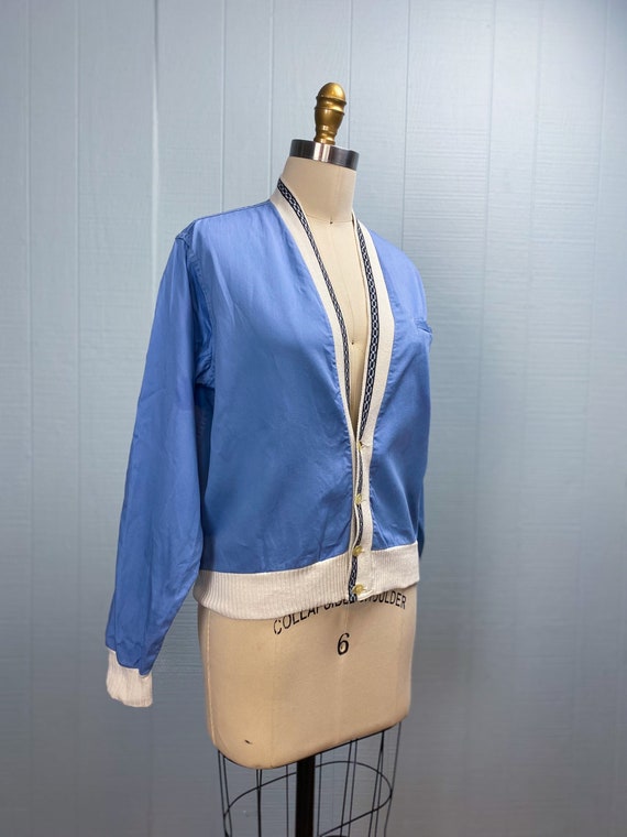 50's Baby Blue Cotton & Knit Cardigan Jacket | M