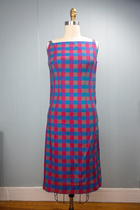 60's Plaid Purple Pink Blue Dress | XXS/XS | Drop… - image 2