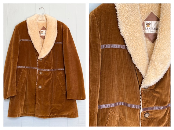VINTAGE 70's LAKELAND Brown Corduroy Leather Sheep