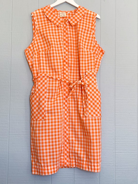 VINTAGE 1960’s 1970’s Cotton Orange Gingham Checke