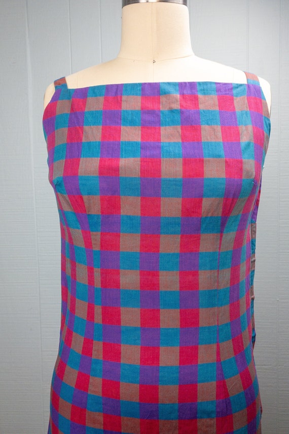 60's Plaid Purple Pink Blue Dress | XXS/XS | Drop… - image 4