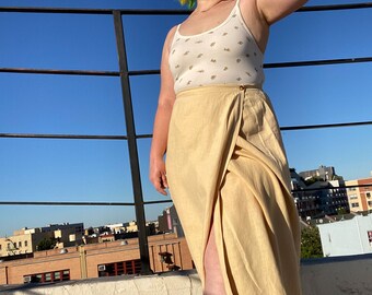 90's Butter Yellow Linen Maxi Skirt | L/XL