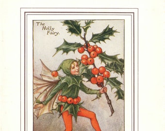 Flower Fairies: The HOLLY Fairy Vintage Print c1930 by Cicely Mary Barker