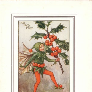 Flower Fairies: The HOLLY Fairy Vintage Print c1930 by Cicely Mary Barker