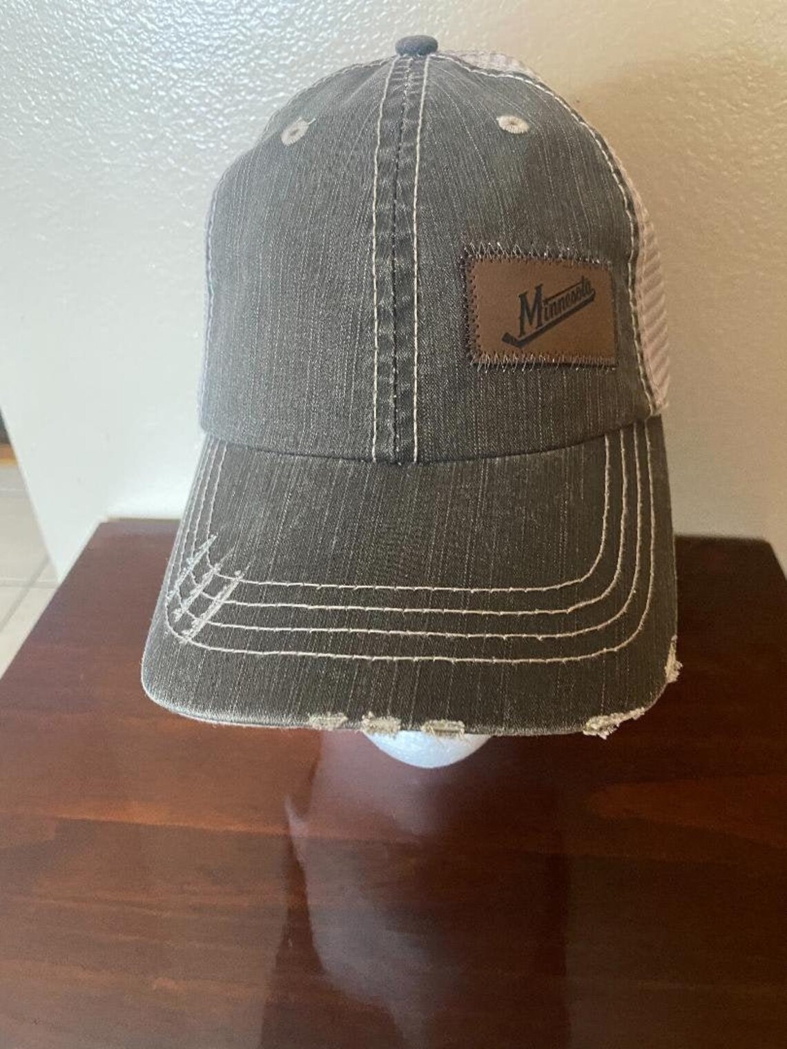 Leather Patch MN Minnesota Distressed Baseball Hat MN | Etsy